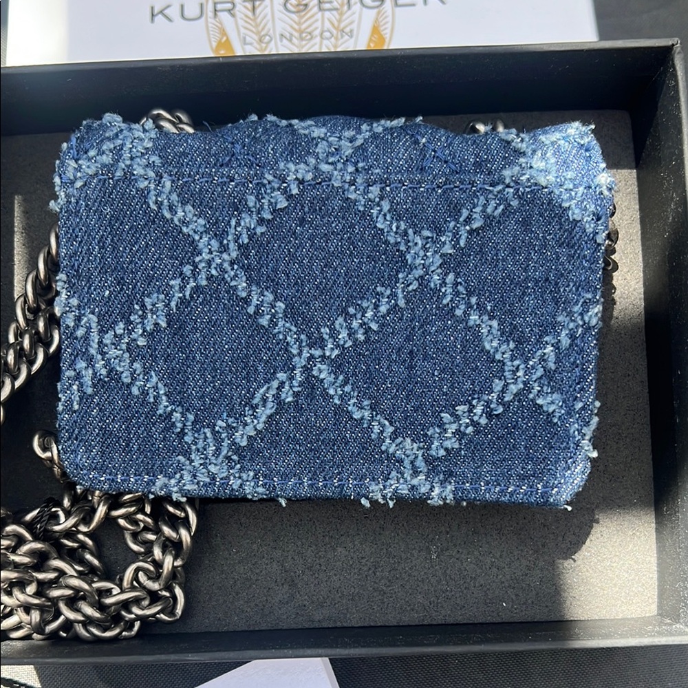Kurt Geiger Denim Micro Brixton Bag with Silver Chain NWT - Picture 3 of 6